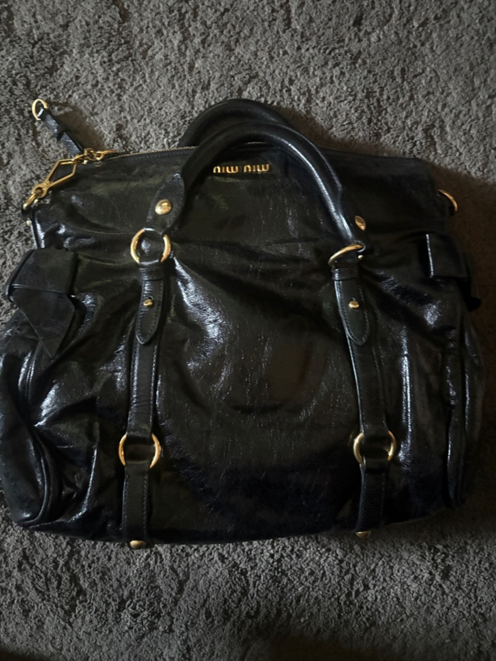 Miu Miu Black Leather Tote with Gold Hardware
